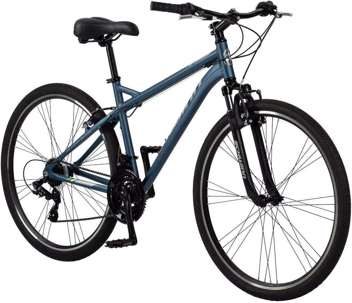 Schwinn Network 1 Hybrid Bike, 700c Mens and Womens Bike, 21-Speed Hybrid Bicycle, Aluminum Frame, Suspension Fork, Alloy Linear Pull Brakes, Adult Bicycle