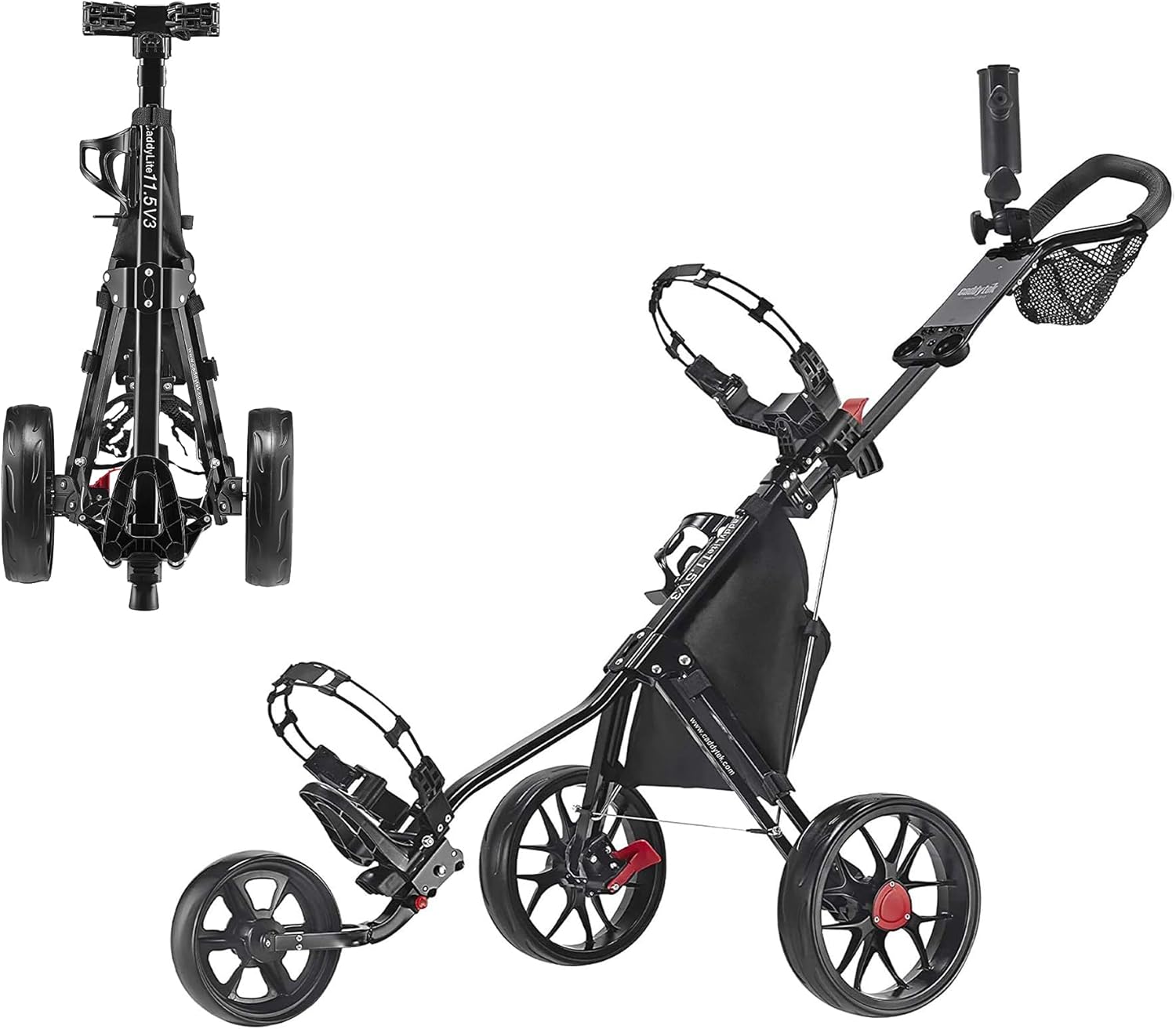 CaddyTek 3 Wheel Golf Push Cart - Lightweight, Close Folding Push Pull Caddy Cart, Easy to Open - CaddyLite 11.5 V3