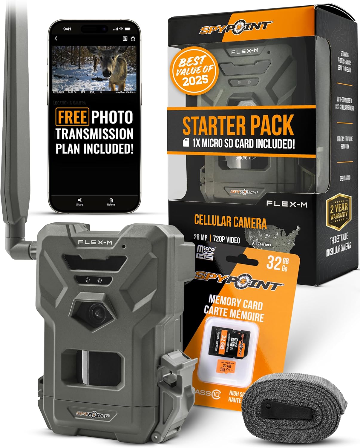 SPYPOINT Flex-M Twin Pack Cellular Trail Cameras - Best Hunting Accessories, No WiFi Needed, GPS, Night Vision, Dual-Sim LTE, IP65 Water-Resistant Game Camera, 28MP Photos, 720p Videos + Sound (2)