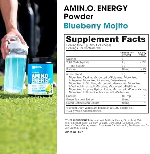 Optimum Nutrition Amino Energy - Pre Workout with Green Tea, BCAA, Amino Acids, Keto Friendly, Green Coffee Extract, Energy Powder - Orange Cooler, 65 Servings (Packaging May Vary)