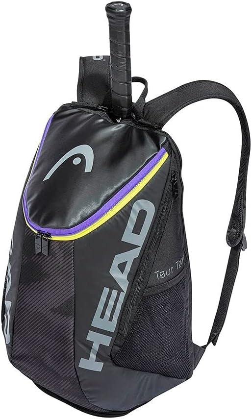 HEAD Tour Team Tennis Backpack 2 Racquet Carrying Bag w/Padded Shoulder Straps & Shoe Compartment - Black/Grey.