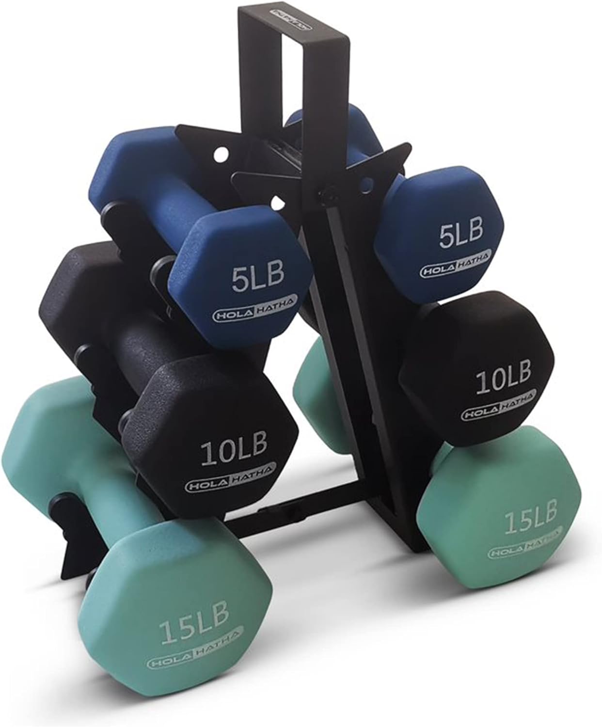 HolaHatha Neoprene Dumbbell Free Hand Weight Set with Rack, Ideal for Home Exercises to Gain Tone and Definition