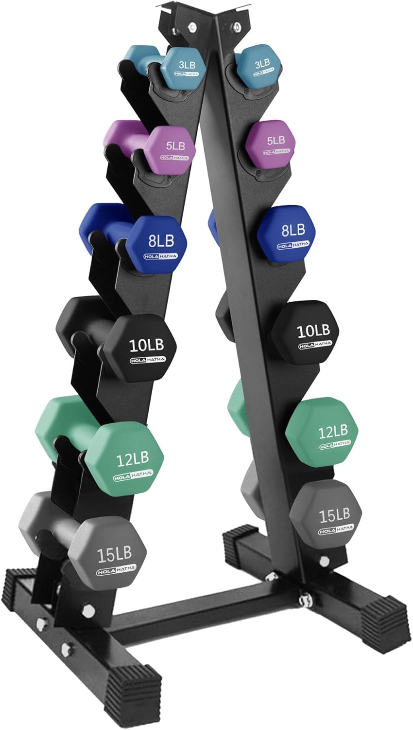 HolaHatha Neoprene Dumbbell Free Hand Weight Set with Rack, Ideal for Home Exercises to Gain Tone and Definition