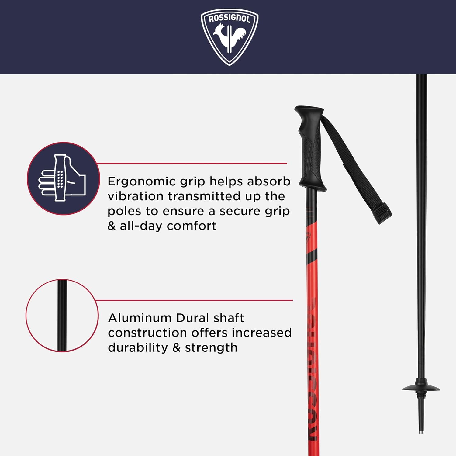 Rossignol Tactic Alpine Ski Poles - Strong, Lightweight Downhill Ski Poles