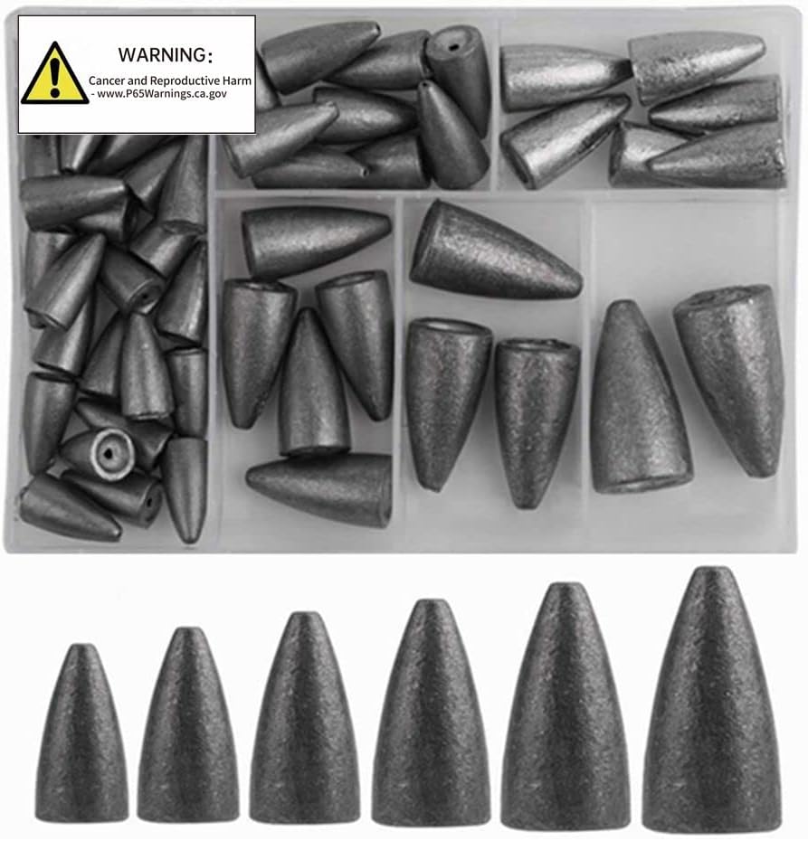50Pcs Fishing Sinkers Weights Kit Worm Fishing Sinker Weight Bullet Lead Sinkers Fishing Set