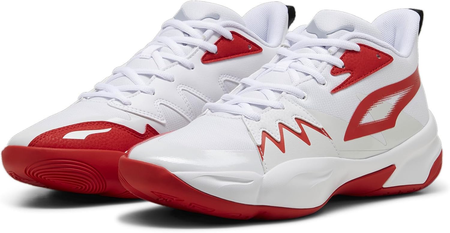PUMA Men's Genetics Basketball Shoes, Black-for All Time Red, 14