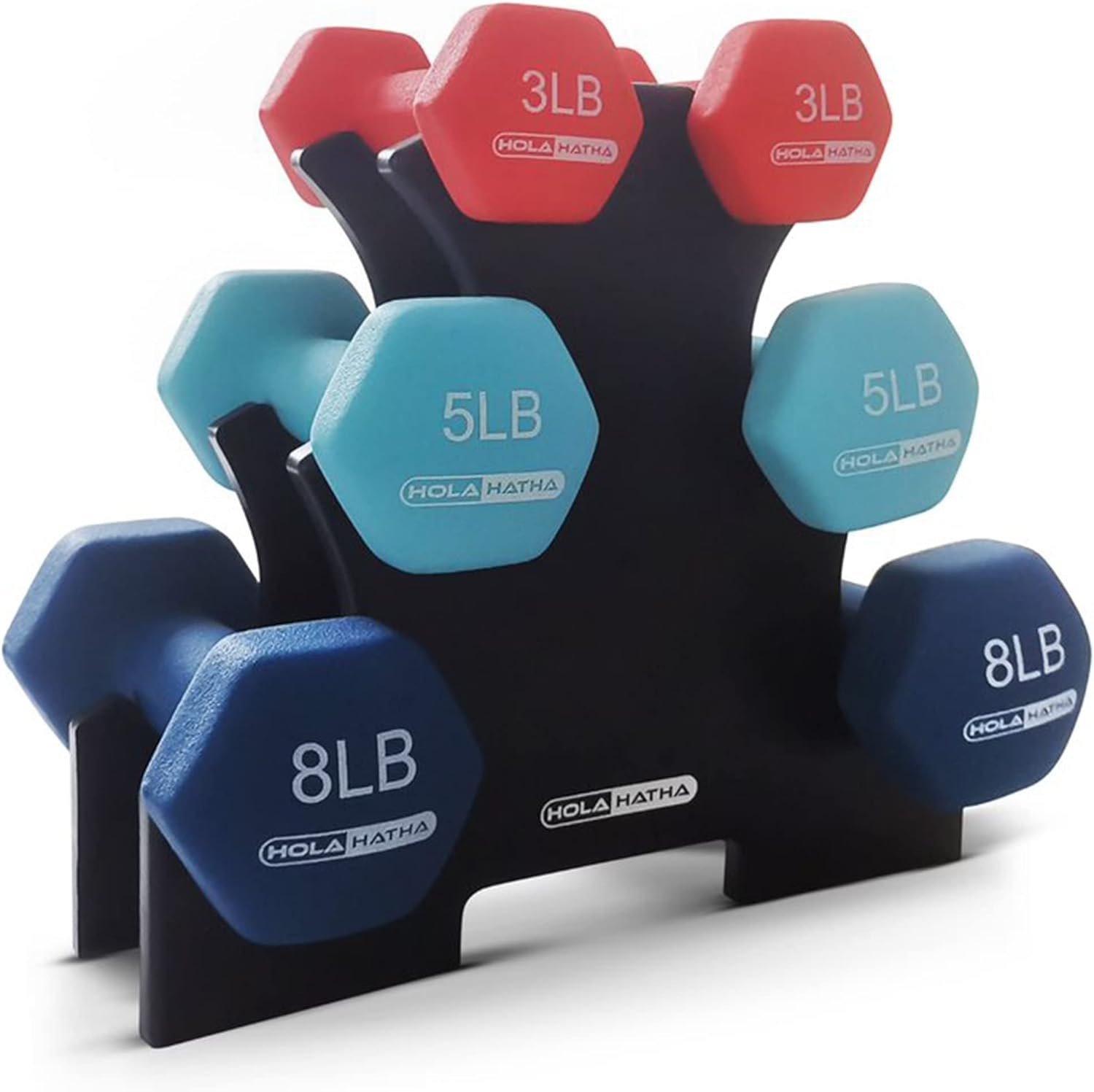 HolaHatha Neoprene Dumbbell Free Hand Weight Set with Rack, Ideal for Home Exercises to Gain Tone and Definition