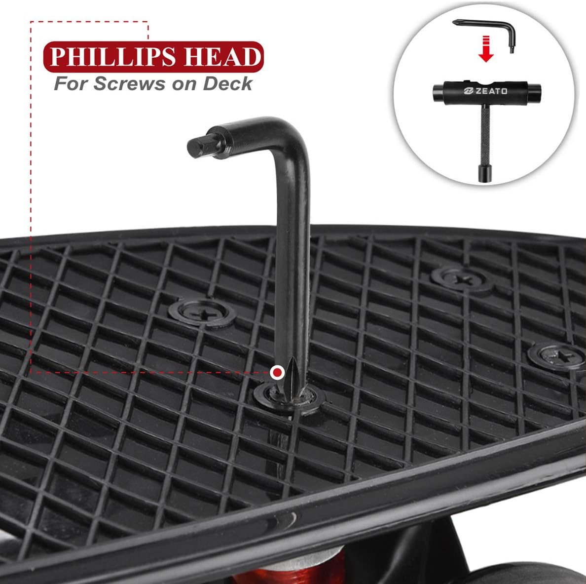All-in-One Skate Tools Multi-Function Portable Skateboard T Tool Accessory with T-Type Allen Key and L-Type Phillips Head Wrench Screwdriver
