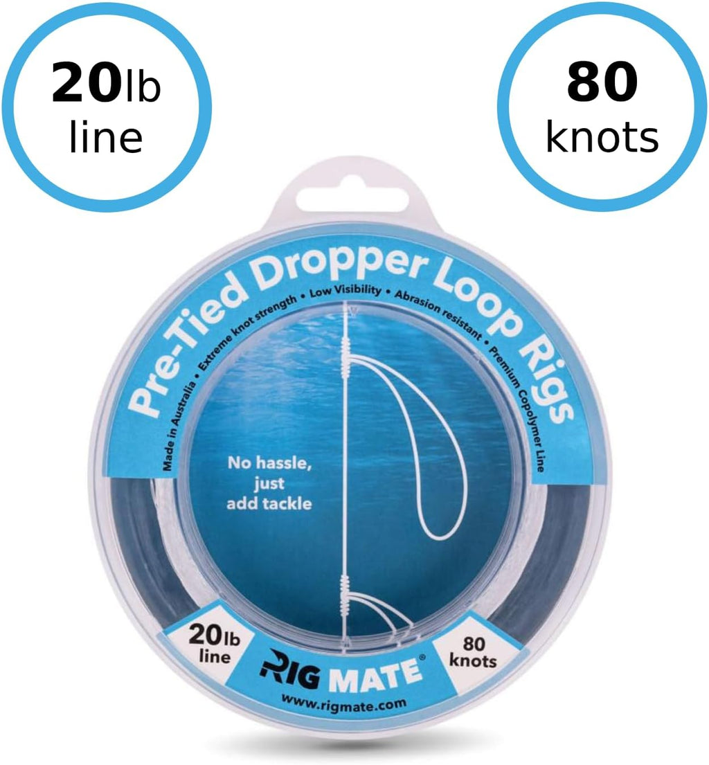 20 lb Pre-Tied Dropper Loop Rigs. Fishing Line Spool. Loops 18 Inches Apart with 5.5 Inch Loop Size. Perfect for Saltwater & Freshwater Fishing. Perfect for Snapper & Other Bottom Feeding Fish.