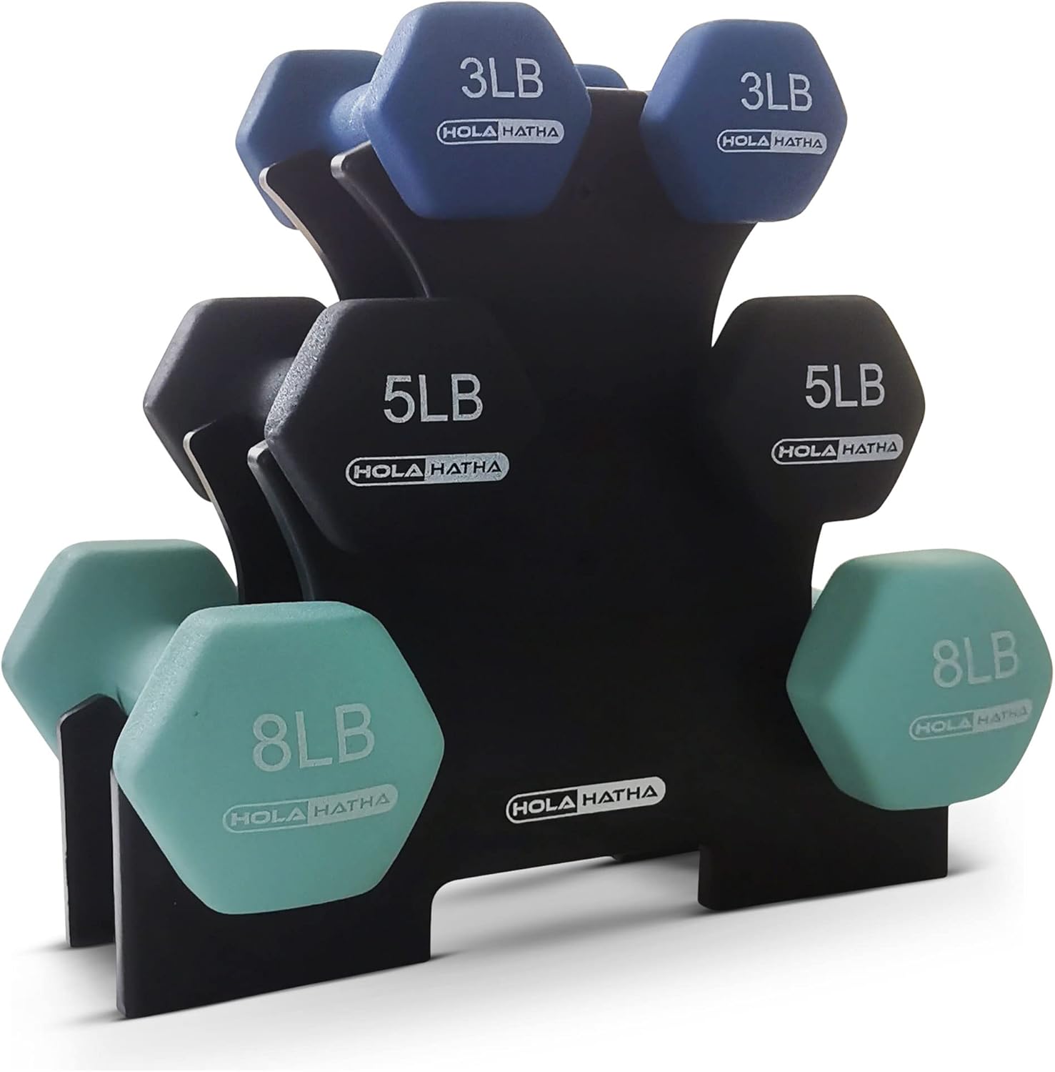 HolaHatha Neoprene Dumbbell Free Hand Weight Set with Rack, Ideal for Home Exercises to Gain Tone and Definition