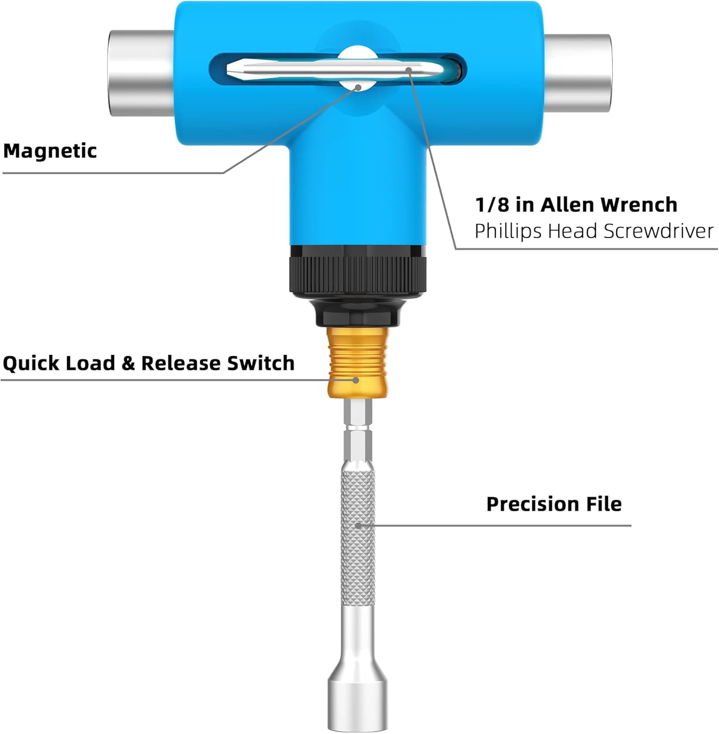 All-in-One Skate Tools Multi-Function Portable Skateboard T Tool Accessory with T-Type Allen Key and L-Type Phillips Head Wrench Screwdriver