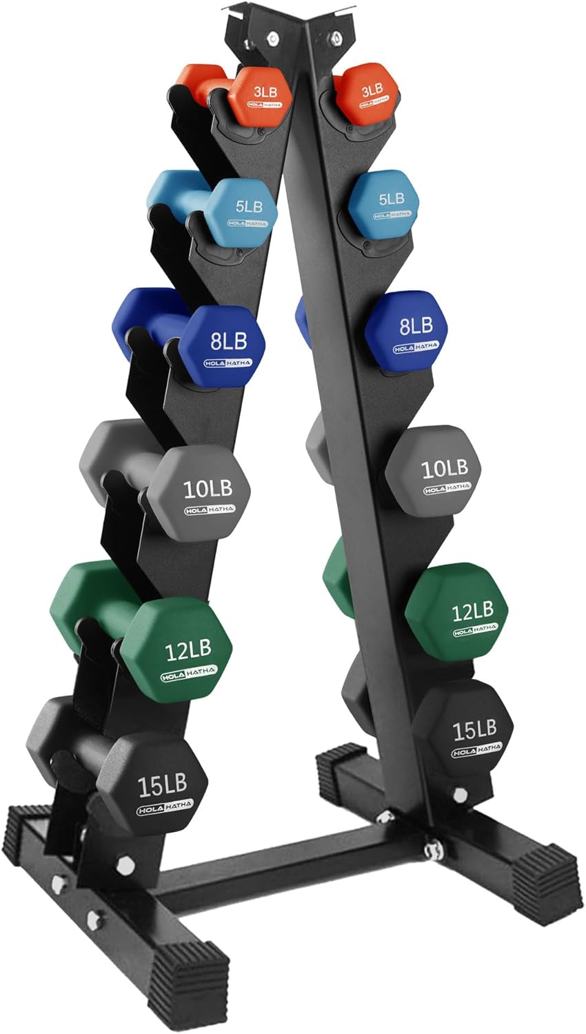 HolaHatha Neoprene Dumbbell Free Hand Weight Set with Rack, Ideal for Home Exercises to Gain Tone and Definition