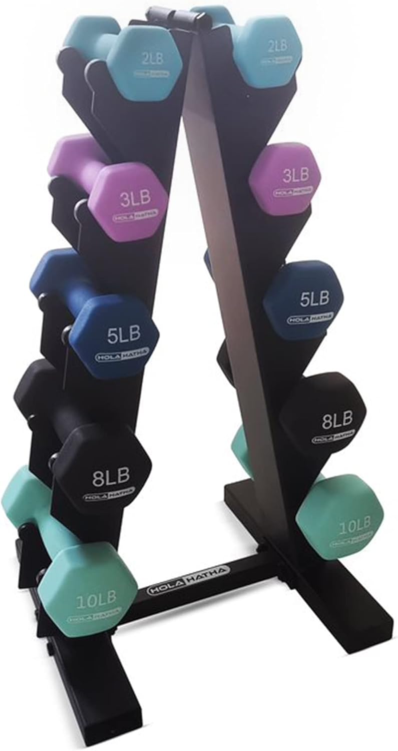 HolaHatha Neoprene Dumbbell Free Hand Weight Set with Rack, Ideal for Home Exercises to Gain Tone and Definition