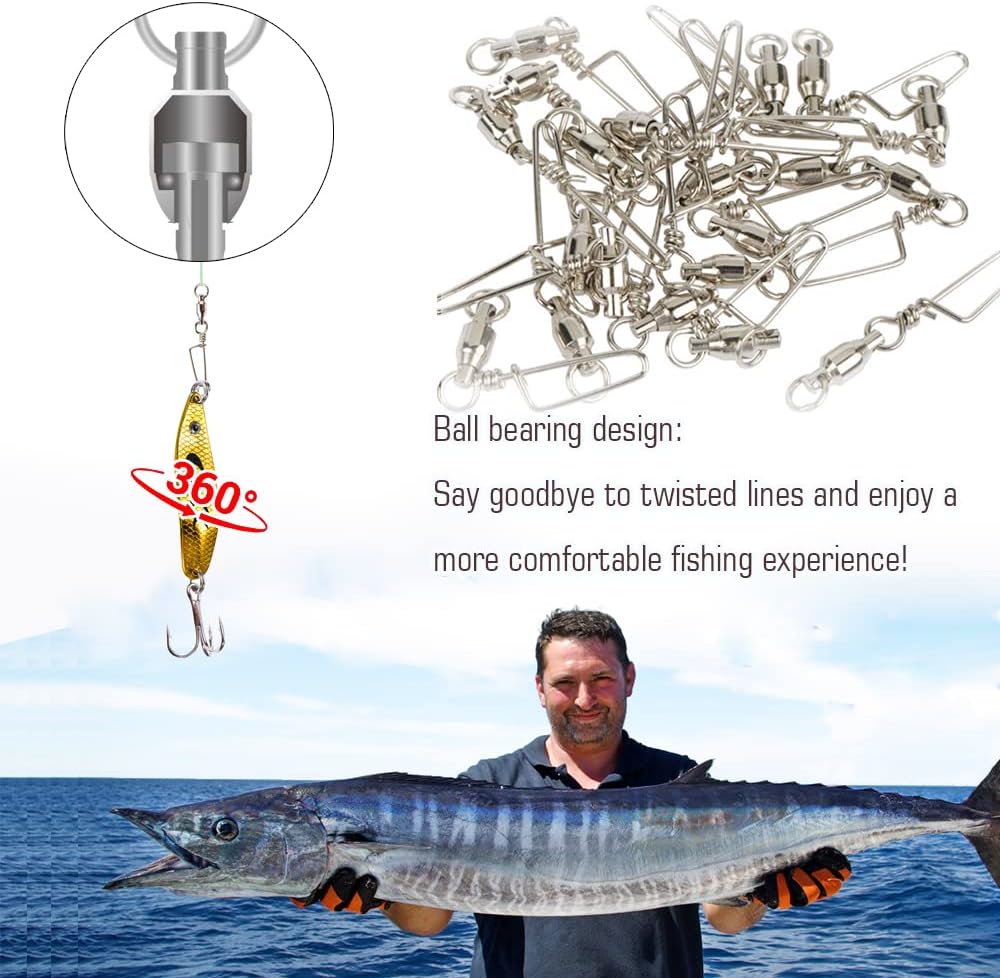 AMYSPORTS High Strength Fishing Snap Swivels Ball Bearing Swivels Stainless Fishing Swivels Saltwater Corrosion Resistance Barrel Swivel for Freshwater Fishing