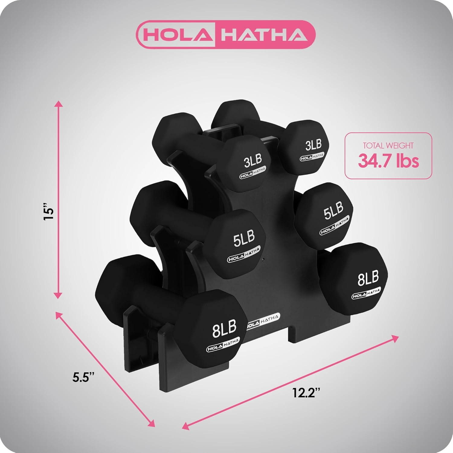 HolaHatha Neoprene Dumbbell Free Hand Weight Set with Rack, Ideal for Home Exercises to Gain Tone and Definition