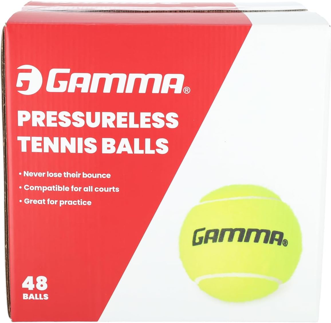 GAMMA Sports Pressureless Tennis Balls Box - Ideal for Practice, Teaching, and Training with High-Visbility Felt - Indoor and Outdoor Court Play - 48 and 75 Pack Sizes