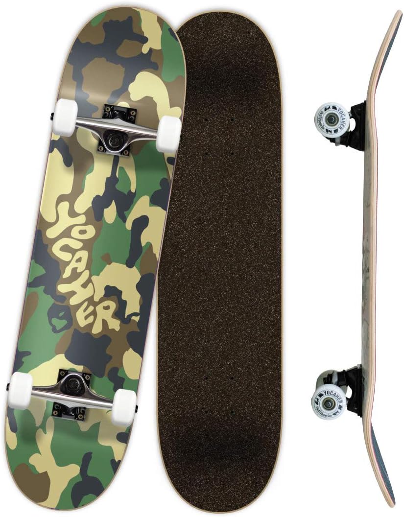 Yocaher Pro Skateboards Blank, Checker, Camo Professional Complete Skateboard 7.75" w/ 7Ply Maple Deck, Aluminum Alloy Truck, ABEC-9 Bearing, 54mm Skateboard Wheels, Concave Cruiser Trick Skateboard