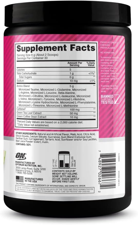 Optimum Nutrition Amino Energy - Pre Workout with Green Tea, BCAA, Amino Acids, Keto Friendly, Green Coffee Extract, Energy Powder - Orange Cooler, 65 Servings (Packaging May Vary)