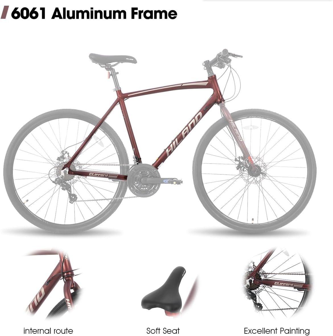 HH HILAND 700C Road Hybrid Bike, 21 speeds Bikes Urban City Commuter Bicycle with Disc Brake for Men Women Adult Comfortable Bicycle
