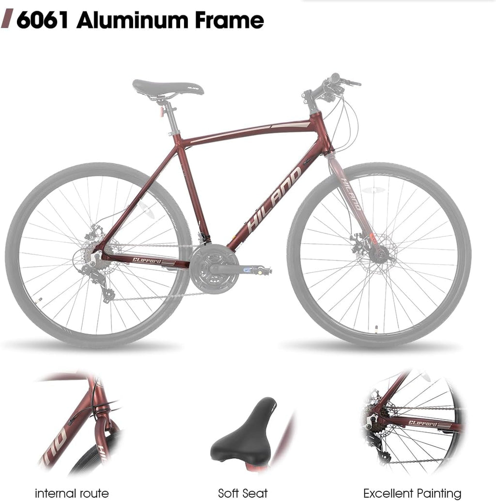 HH HILAND 700C Road Hybrid Bike, 21 speeds Bikes Urban City Commuter Bicycle with Disc Brake for Men Women Adult Comfortable Bicycle