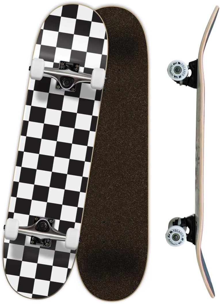 Yocaher Pro Skateboards Blank, Checker, Camo Professional Complete Skateboard 7.75" w/ 7Ply Maple Deck, Aluminum Alloy Truck, ABEC-9 Bearing, 54mm Skateboard Wheels, Concave Cruiser Trick Skateboard