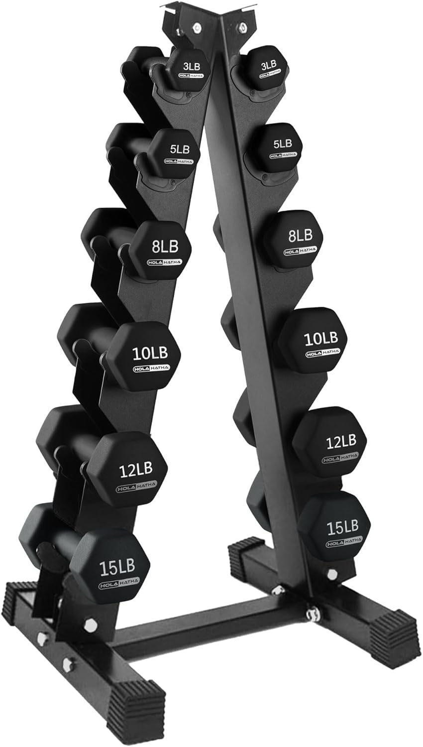 HolaHatha Neoprene Dumbbell Free Hand Weight Set with Rack, Ideal for Home Exercises to Gain Tone and Definition