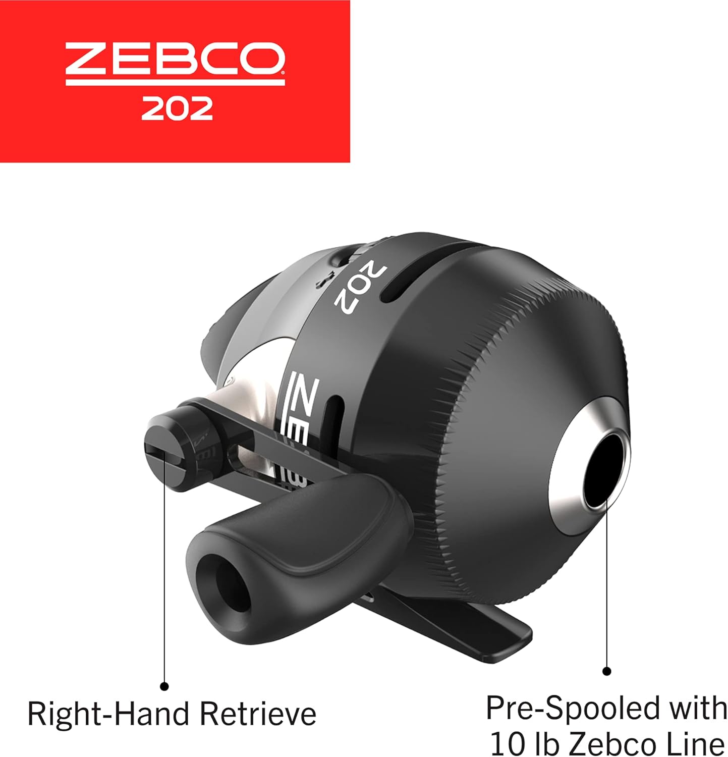 Zebco 202 Spincast Fishing Reel, Right-Hand Retrieve, Durable All-Metal Gears, Stainless Steel Pick-up Pin, Pre-Spooled with 10-Pound Zebco Fishing Line,