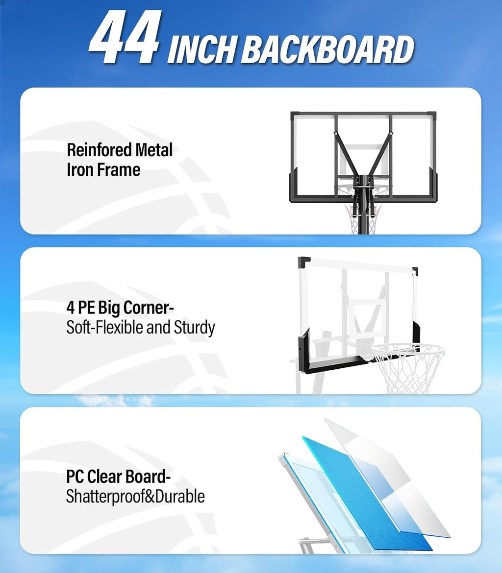 Basketball Hoop Outdoor, 4.4-10 ft Adjustable Height, Portable Basketball Hoop Goal System for Kids Teens and Adults, Weather-Resistant Heavy Base and 45 Inch Shatterproof Backboard