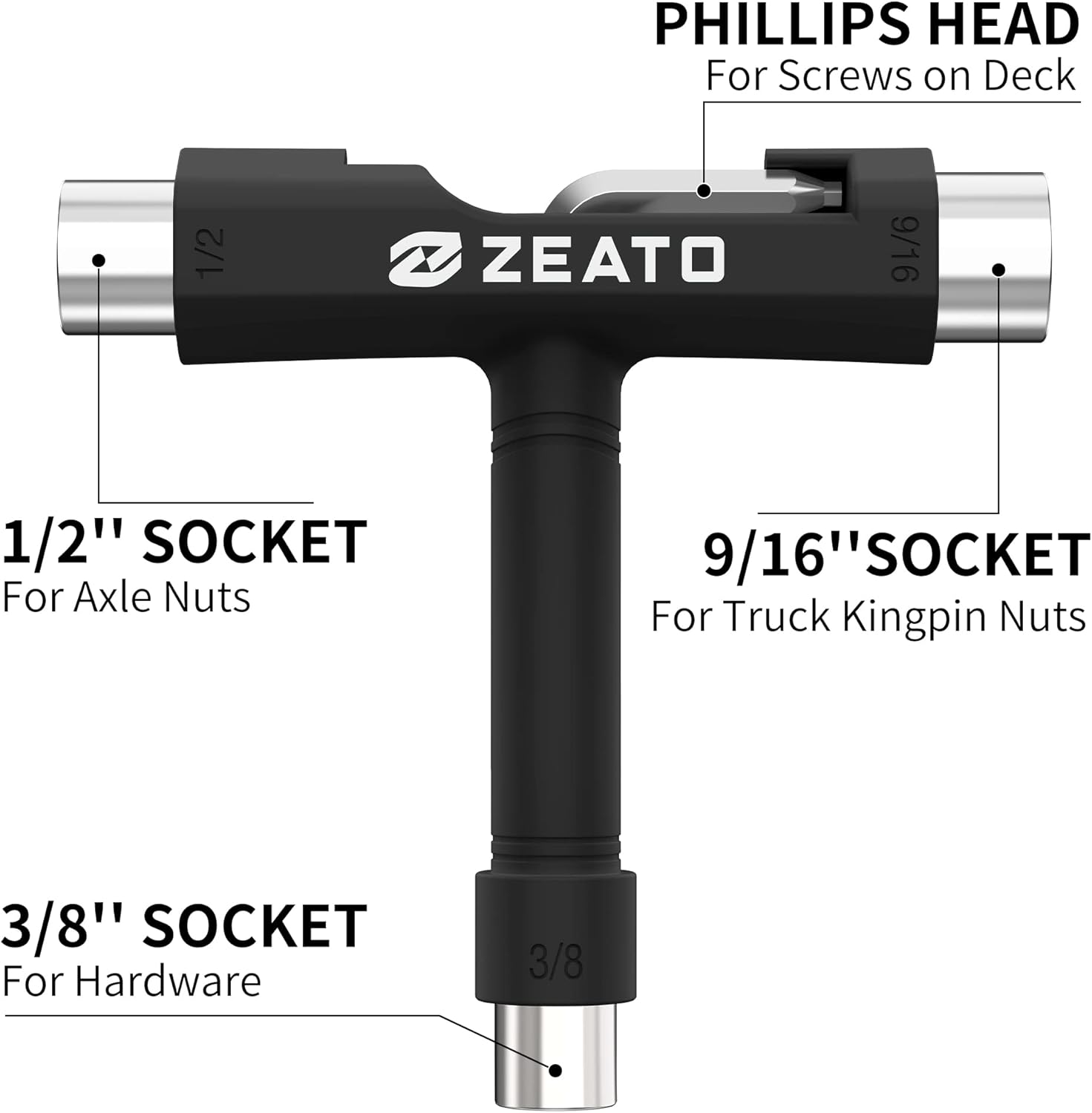 All-in-One Skate Tools Multi-Function Portable Skateboard T Tool Accessory with T-Type Allen Key and L-Type Phillips Head Wrench Screwdriver