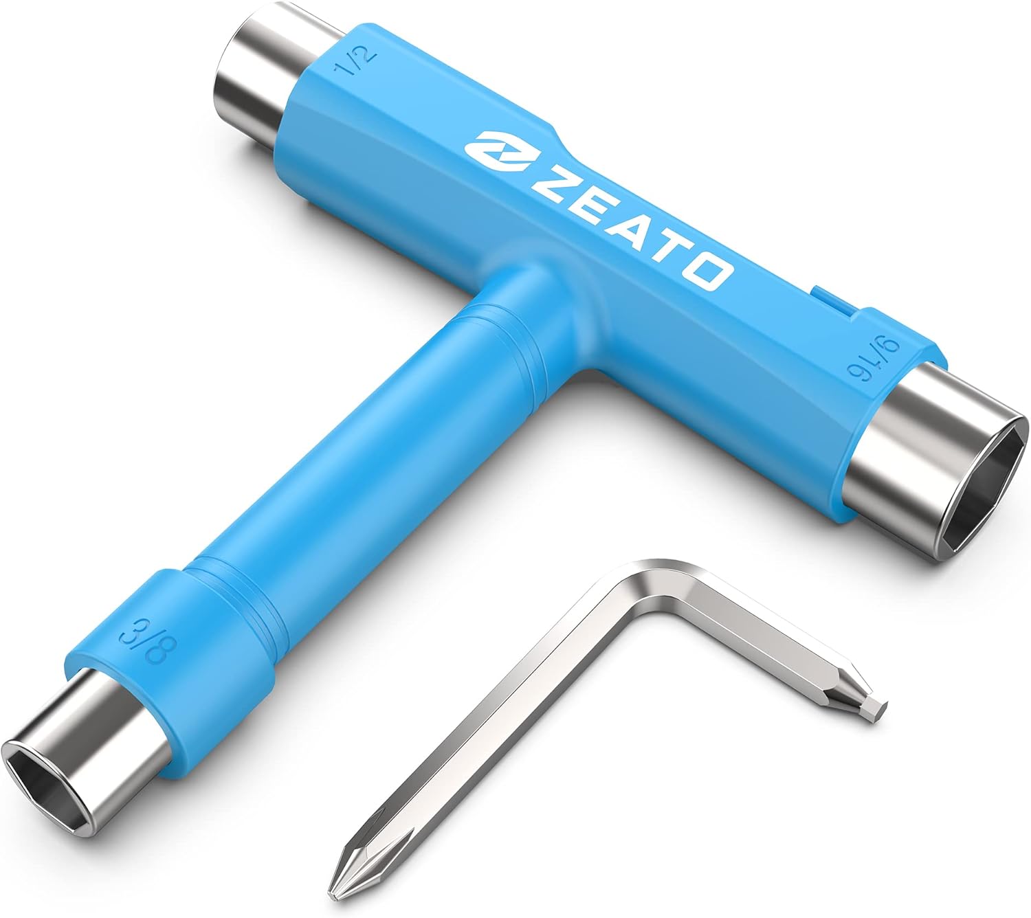All-in-One Skate Tools Multi-Function Portable Skateboard T Tool Accessory with T-Type Allen Key and L-Type Phillips Head Wrench Screwdriver