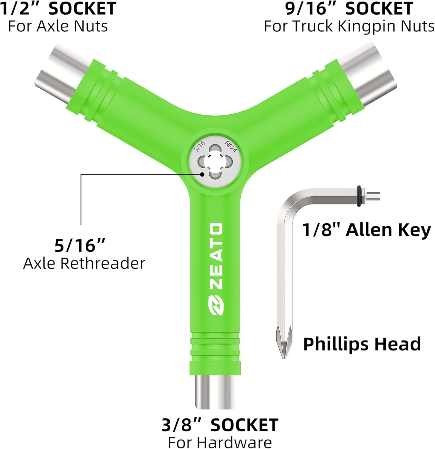 All-in-One Skate Tools Multi-Function Portable Skateboard T Tool Accessory with T-Type Allen Key and L-Type Phillips Head Wrench Screwdriver