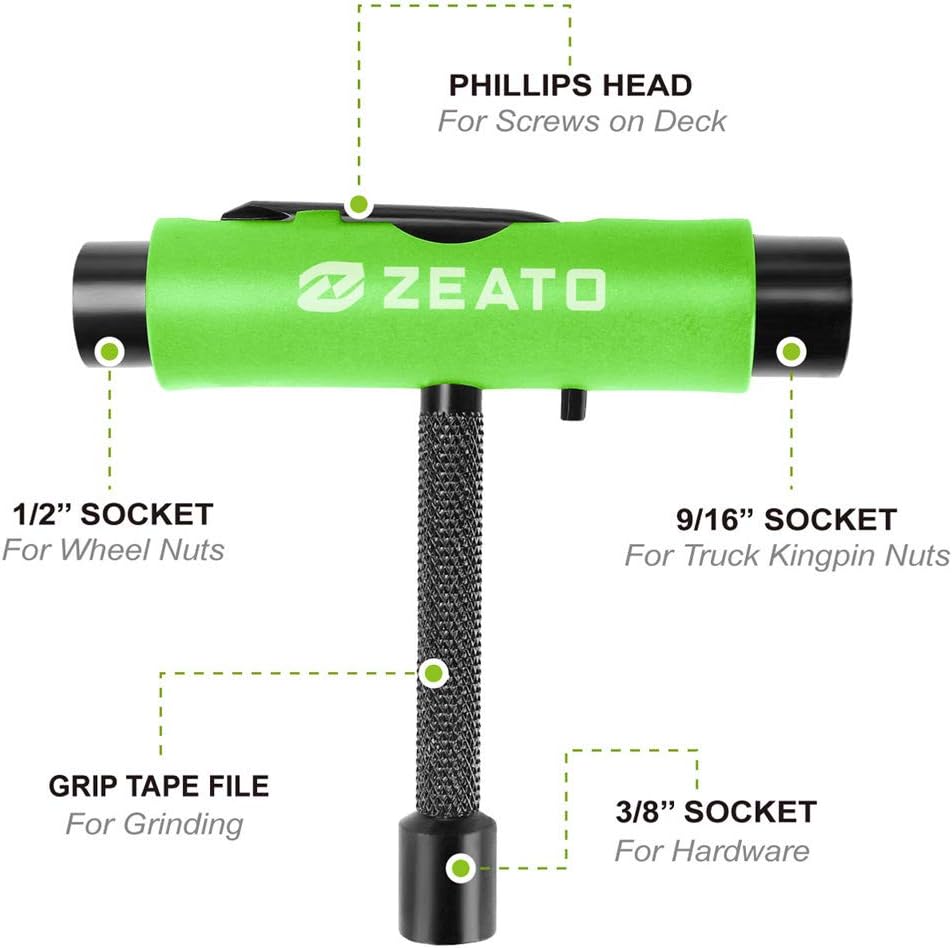 All-in-One Skate Tools Multi-Function Portable Skateboard T Tool Accessory with T-Type Allen Key and L-Type Phillips Head Wrench Screwdriver