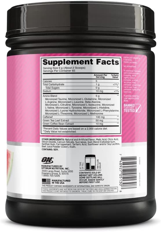 Optimum Nutrition Amino Energy - Pre Workout with Green Tea, BCAA, Amino Acids, Keto Friendly, Green Coffee Extract, Energy Powder - Orange Cooler, 65 Servings (Packaging May Vary)