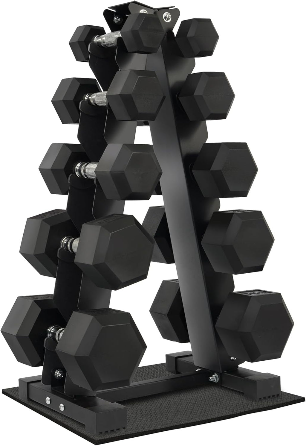 Fitvids Rubber Encased Hex Dumbbell Set with Rack, 5-20LB or 5-25LB Hand Weights with Anti-Slip Grip for Exercise & Fitness, Dumbbell Weights Set for Home Gym, 100LB or 150LB Set Options