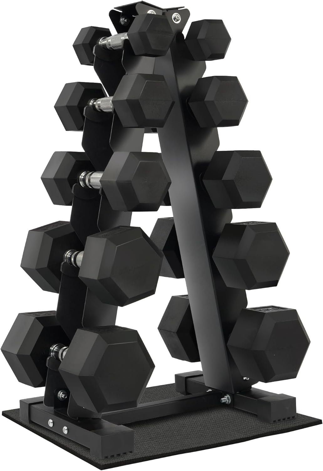 Fitvids Rubber Encased Hex Dumbbell Set with Rack, 5-20LB or 5-25LB Hand Weights with Anti-Slip Grip for Exercise & Fitness, Dumbbell Weights Set for Home Gym, 100LB or 150LB Set Options