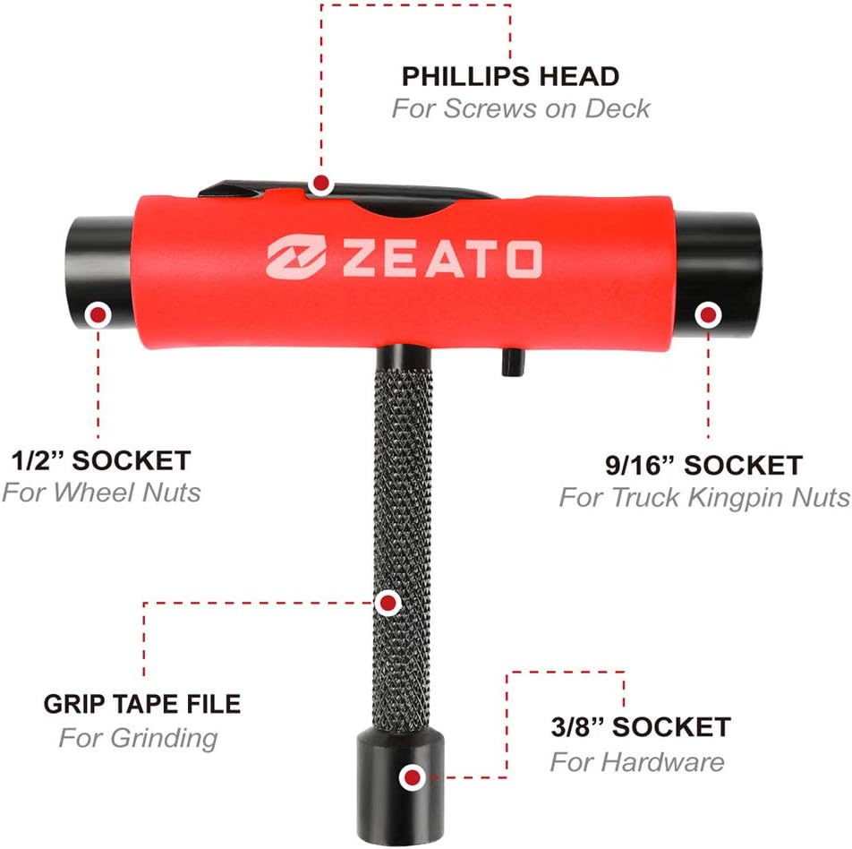 All-in-One Skate Tools Multi-Function Portable Skateboard T Tool Accessory with T-Type Allen Key and L-Type Phillips Head Wrench Screwdriver