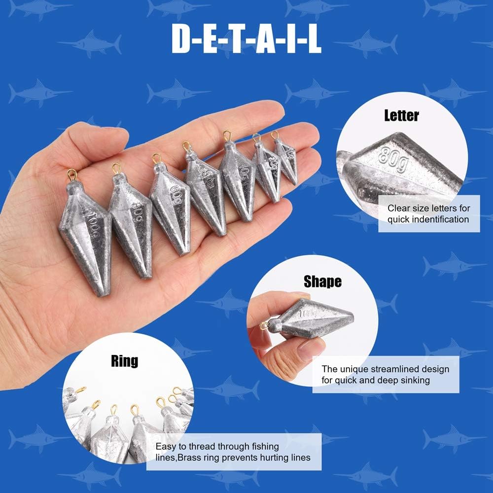 50Pcs Fishing Sinkers Weights Kit Worm Fishing Sinker Weight Bullet Lead Sinkers Fishing Set