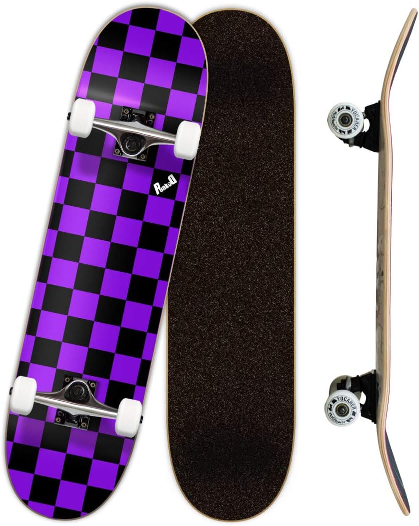 Yocaher Pro Skateboards Blank, Checker, Camo Professional Complete Skateboard 7.75" w/ 7Ply Maple Deck, Aluminum Alloy Truck, ABEC-9 Bearing, 54mm Skateboard Wheels, Concave Cruiser Trick Skateboard
