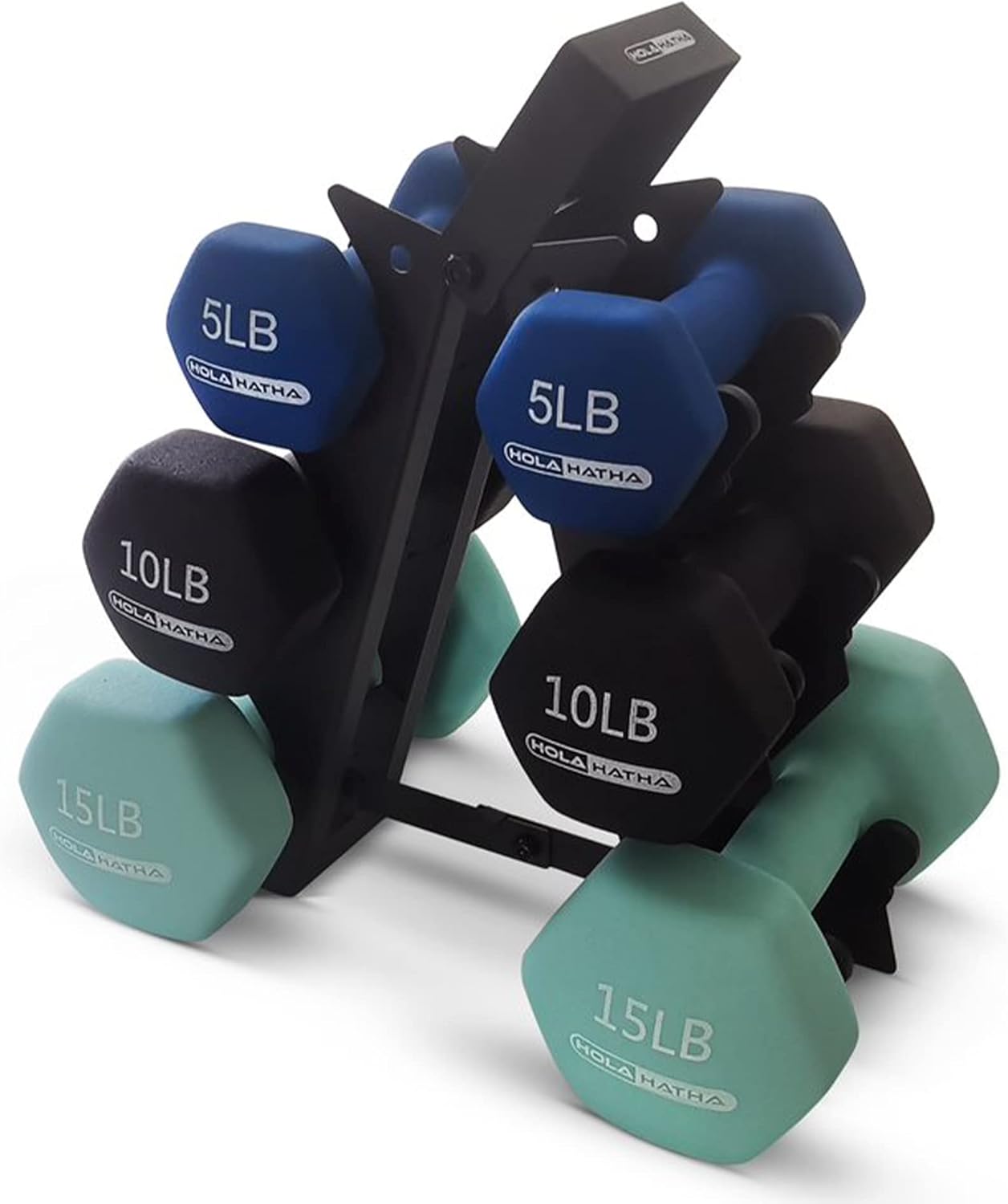 HolaHatha Neoprene Dumbbell Free Hand Weight Set with Rack, Ideal for Home Exercises to Gain Tone and Definition
