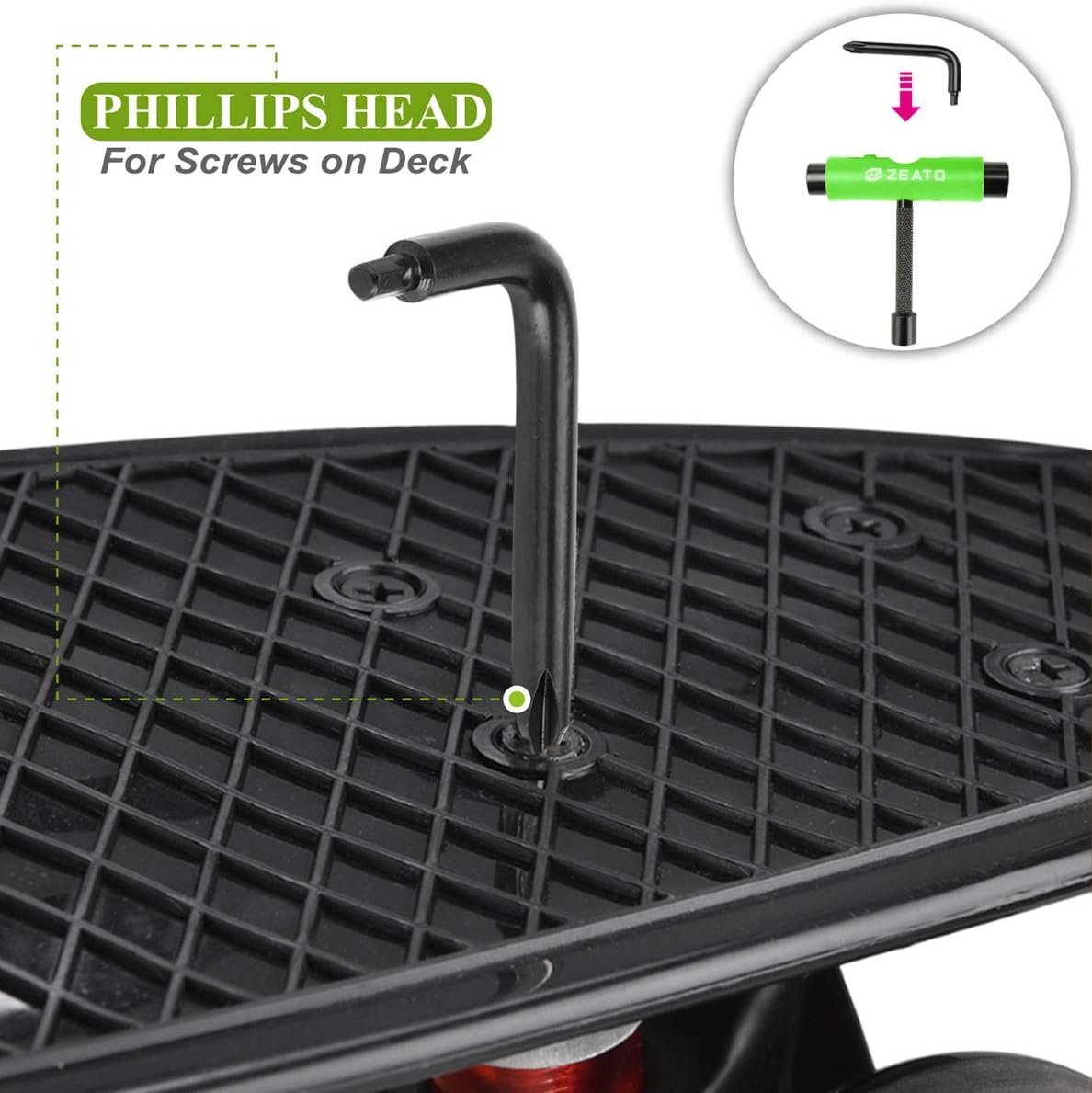 All-in-One Skate Tools Multi-Function Portable Skateboard T Tool Accessory with T-Type Allen Key and L-Type Phillips Head Wrench Screwdriver