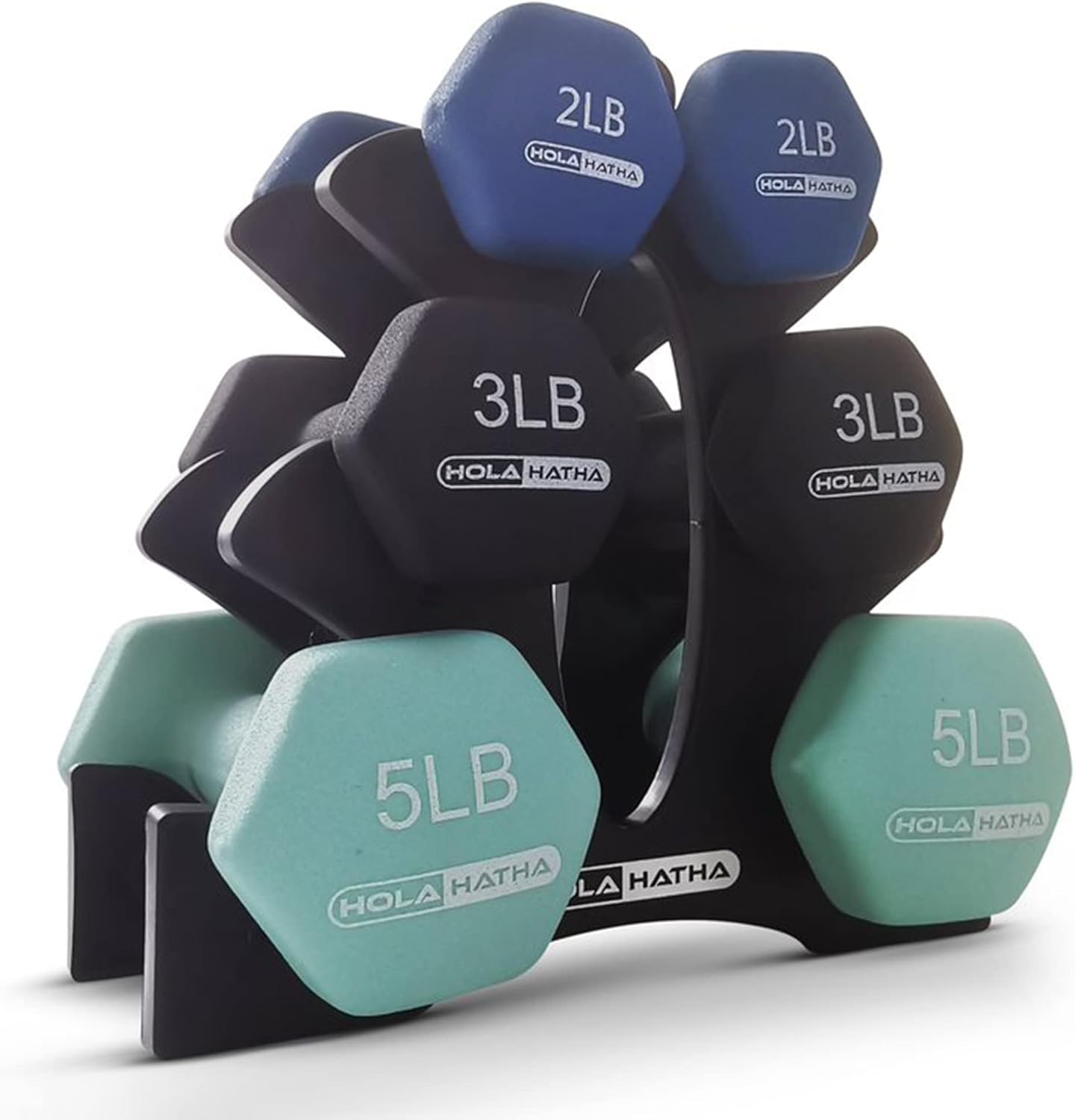 HolaHatha Neoprene Dumbbell Free Hand Weight Set with Rack, Ideal for Home Exercises to Gain Tone and Definition