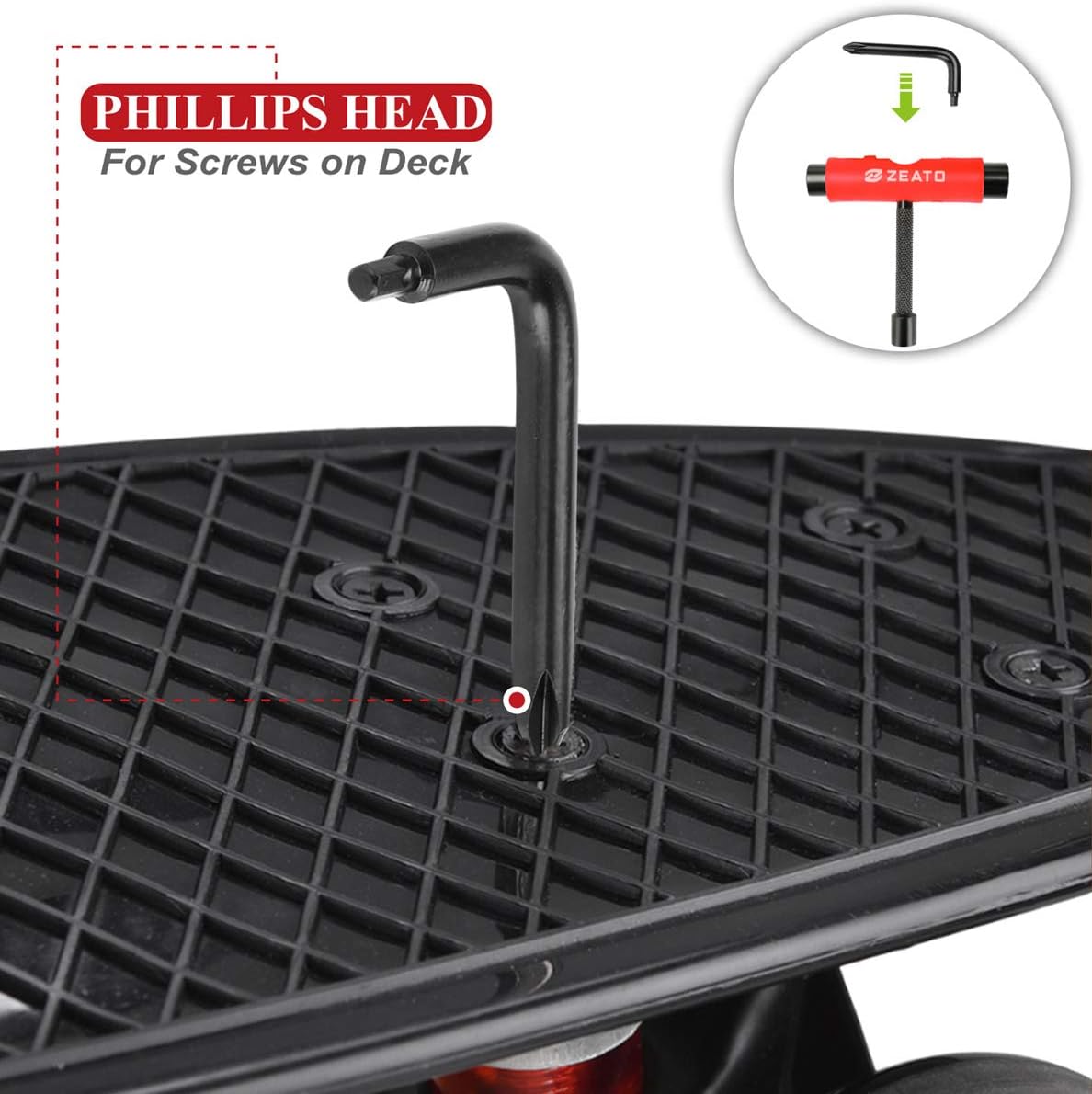 All-in-One Skate Tools Multi-Function Portable Skateboard T Tool Accessory with T-Type Allen Key and L-Type Phillips Head Wrench Screwdriver