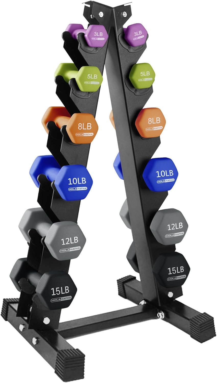HolaHatha Neoprene Dumbbell Free Hand Weight Set with Rack, Ideal for Home Exercises to Gain Tone and Definition