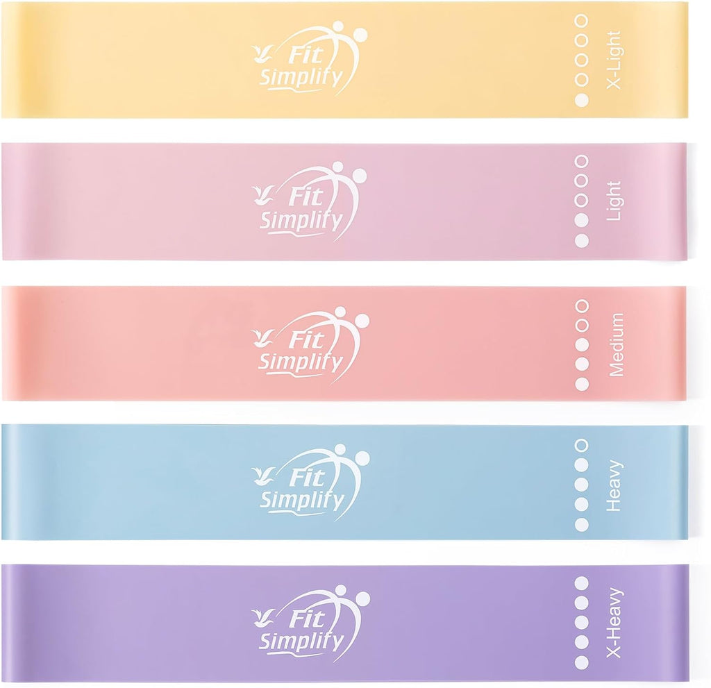 Fit Simplify Resistance Loop Exercise Bands with Instruction Guide and Carry Bag, Set of 5