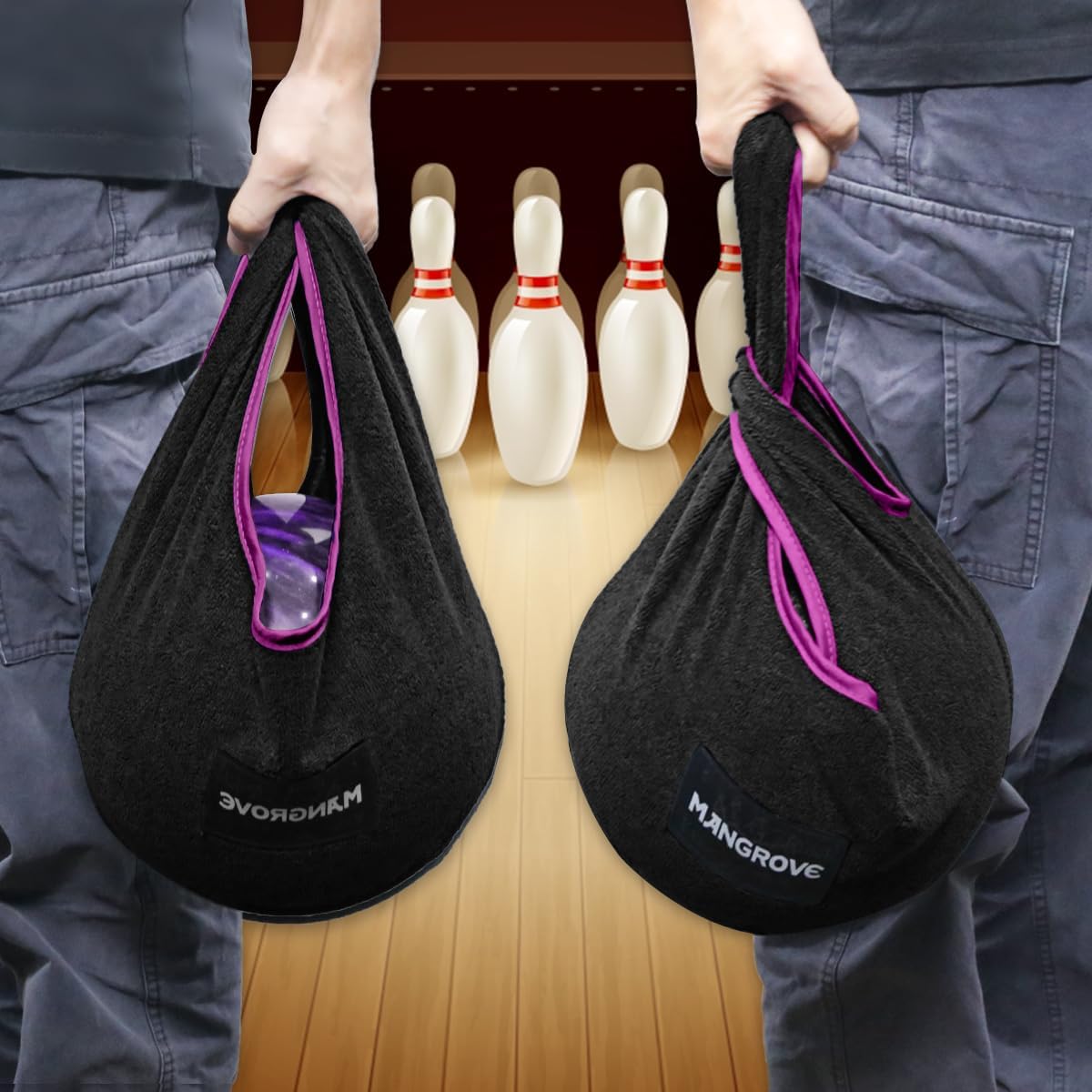 Mangrove Bowling Ball Polisher, Microfiber Bowling Towel See-Saw for Bowlers, Large Washable Bowling Shammy Seesaw, Ball Cleaner Holder Bag