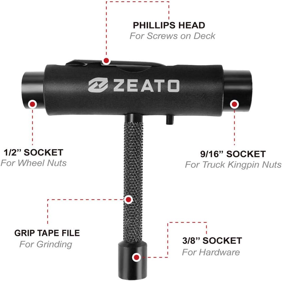 All-in-One Skate Tools Multi-Function Portable Skateboard T Tool Accessory with T-Type Allen Key and L-Type Phillips Head Wrench Screwdriver