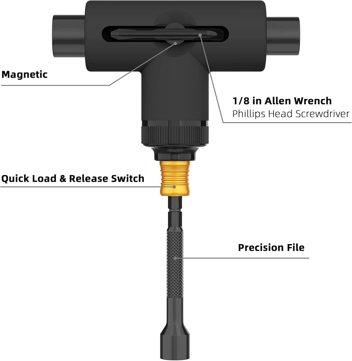 All-in-One Skate Tools Multi-Function Portable Skateboard T Tool Accessory with T-Type Allen Key and L-Type Phillips Head Wrench Screwdriver