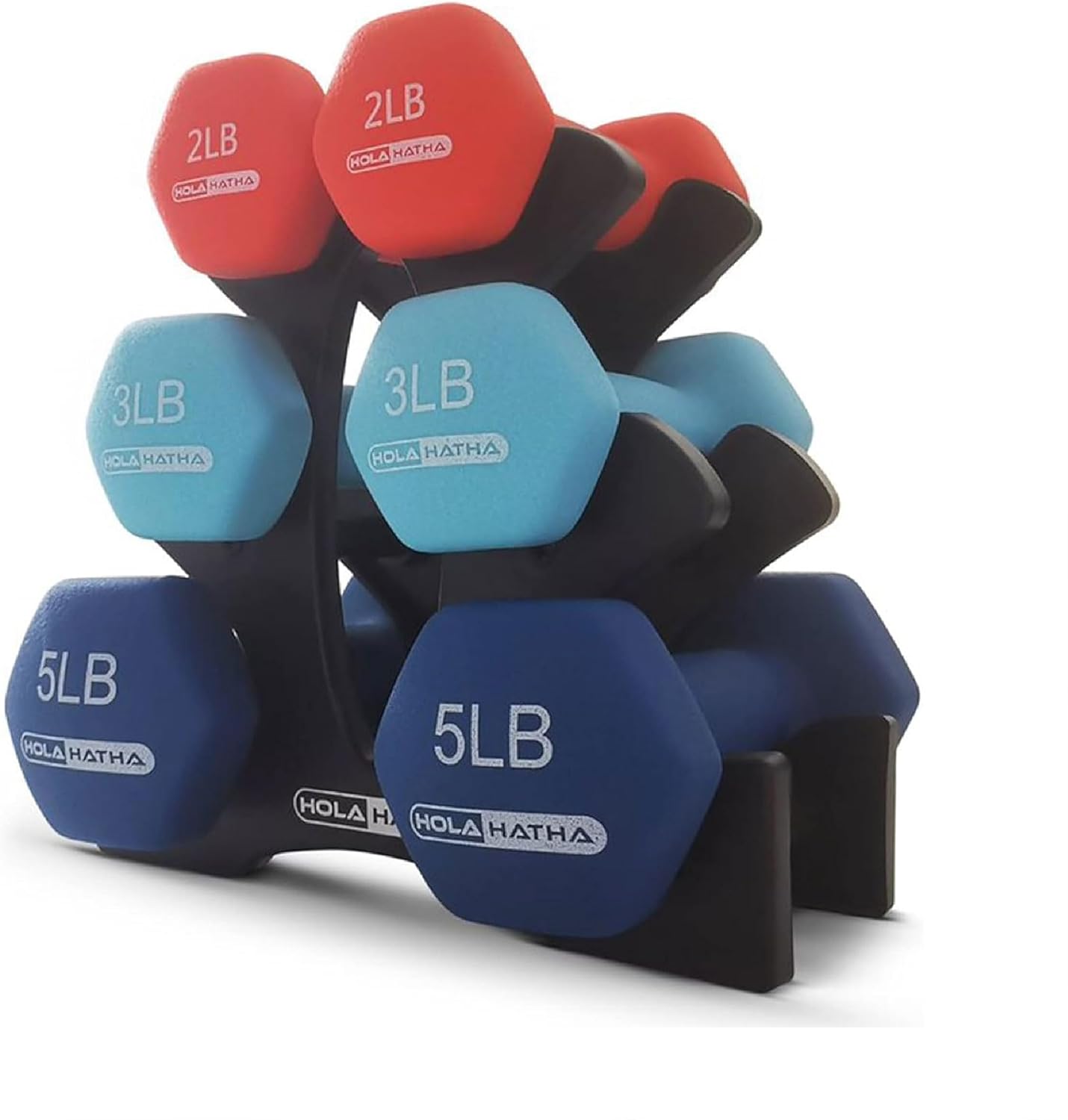 HolaHatha Neoprene Dumbbell Free Hand Weight Set with Rack, Ideal for Home Exercises to Gain Tone and Definition