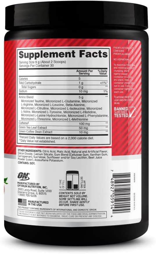 Optimum Nutrition Amino Energy - Pre Workout with Green Tea, BCAA, Amino Acids, Keto Friendly, Green Coffee Extract, Energy Powder - Orange Cooler, 65 Servings (Packaging May Vary)