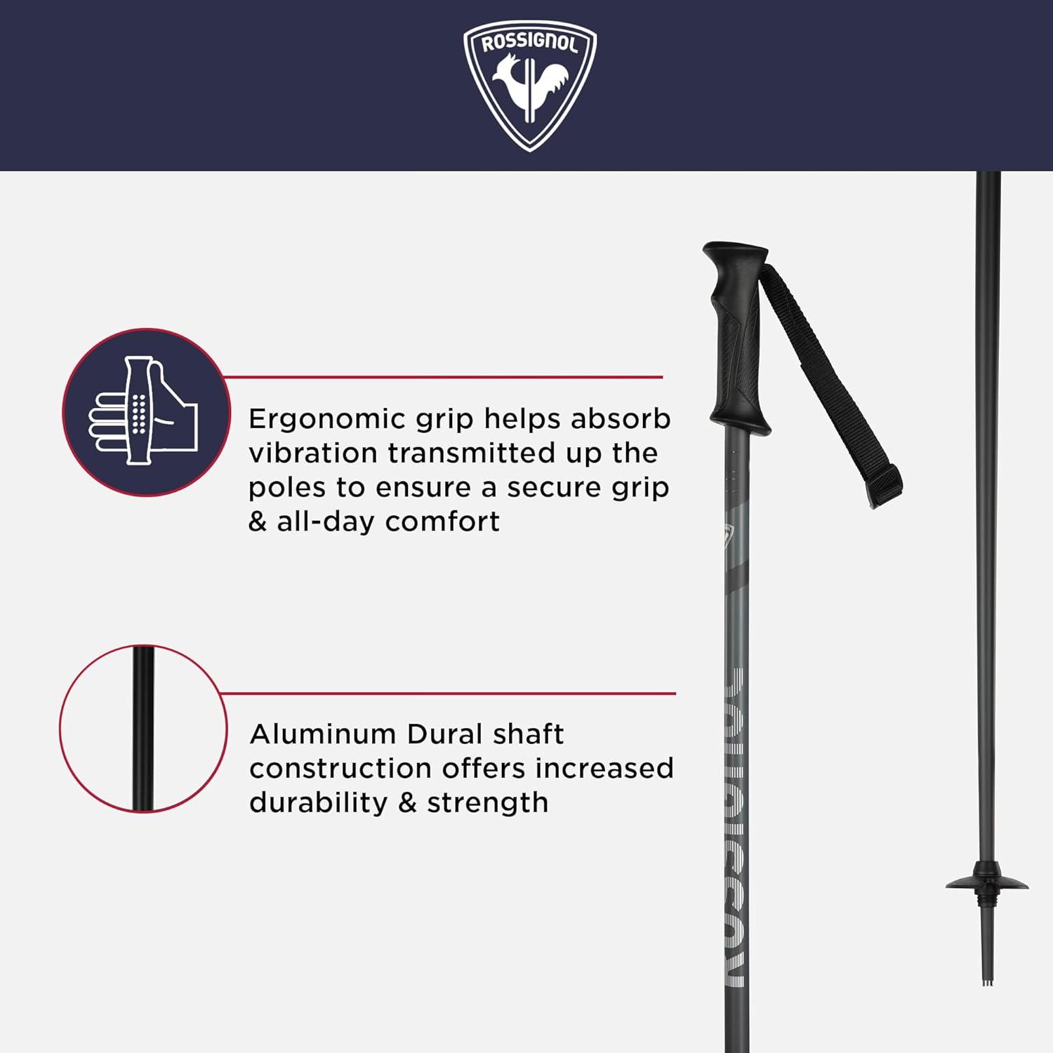 Rossignol Tactic Alpine Ski Poles - Strong, Lightweight Downhill Ski Poles